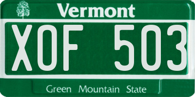 VT license plate XOF503