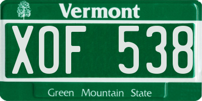 VT license plate XOF538