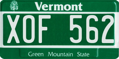 VT license plate XOF562
