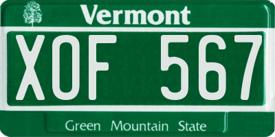 VT license plate XOF567
