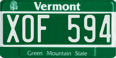 VT license plate XOF594