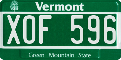 VT license plate XOF596