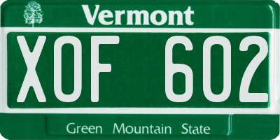 VT license plate XOF602