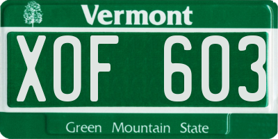 VT license plate XOF603