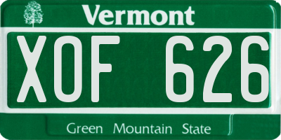 VT license plate XOF626