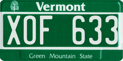 VT license plate XOF633