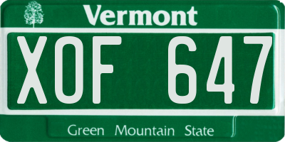 VT license plate XOF647