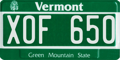 VT license plate XOF650