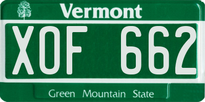 VT license plate XOF662