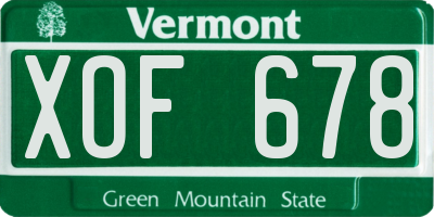 VT license plate XOF678