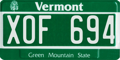 VT license plate XOF694