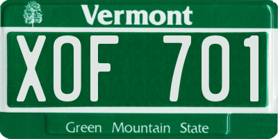 VT license plate XOF701