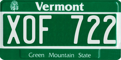 VT license plate XOF722