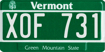 VT license plate XOF731