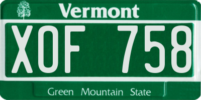VT license plate XOF758