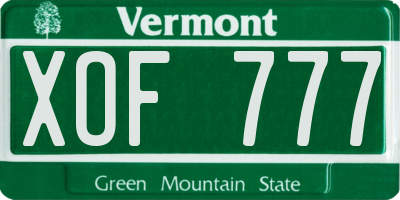 VT license plate XOF777
