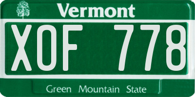 VT license plate XOF778