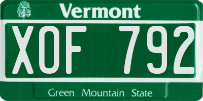 VT license plate XOF792