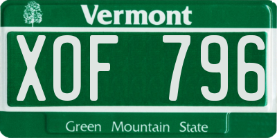 VT license plate XOF796