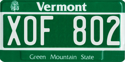 VT license plate XOF802