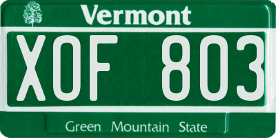 VT license plate XOF803