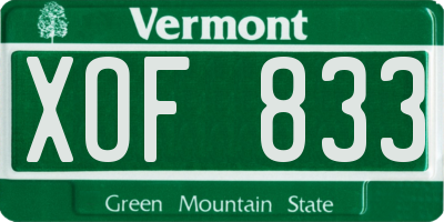 VT license plate XOF833