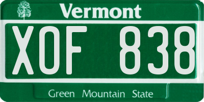 VT license plate XOF838