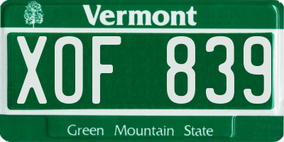 VT license plate XOF839