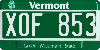 VT license plate XOF853