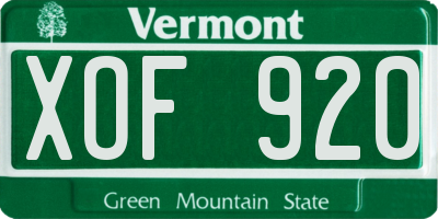 VT license plate XOF920