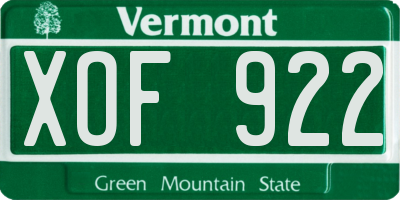 VT license plate XOF922