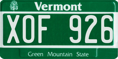VT license plate XOF926