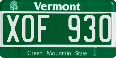 VT license plate XOF930