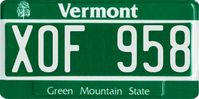 VT license plate XOF958