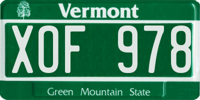 VT license plate XOF978