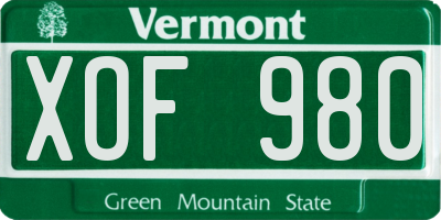 VT license plate XOF980