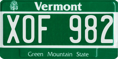 VT license plate XOF982