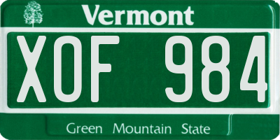 VT license plate XOF984