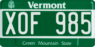 VT license plate XOF985