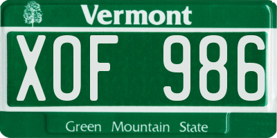 VT license plate XOF986