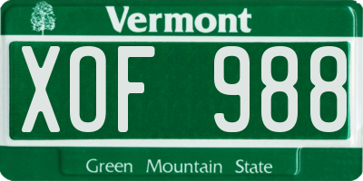 VT license plate XOF988