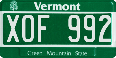 VT license plate XOF992