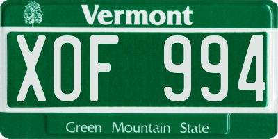VT license plate XOF994