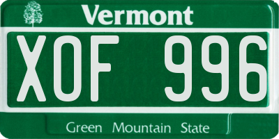 VT license plate XOF996