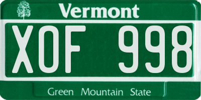 VT license plate XOF998