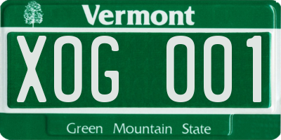 VT license plate XOG001