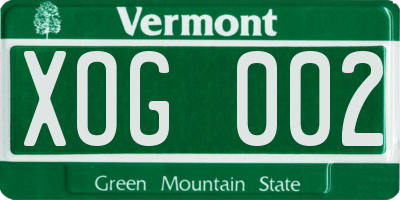 VT license plate XOG002