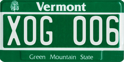 VT license plate XOG006