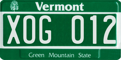 VT license plate XOG012