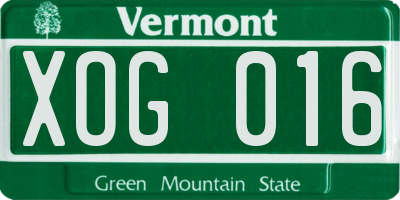 VT license plate XOG016